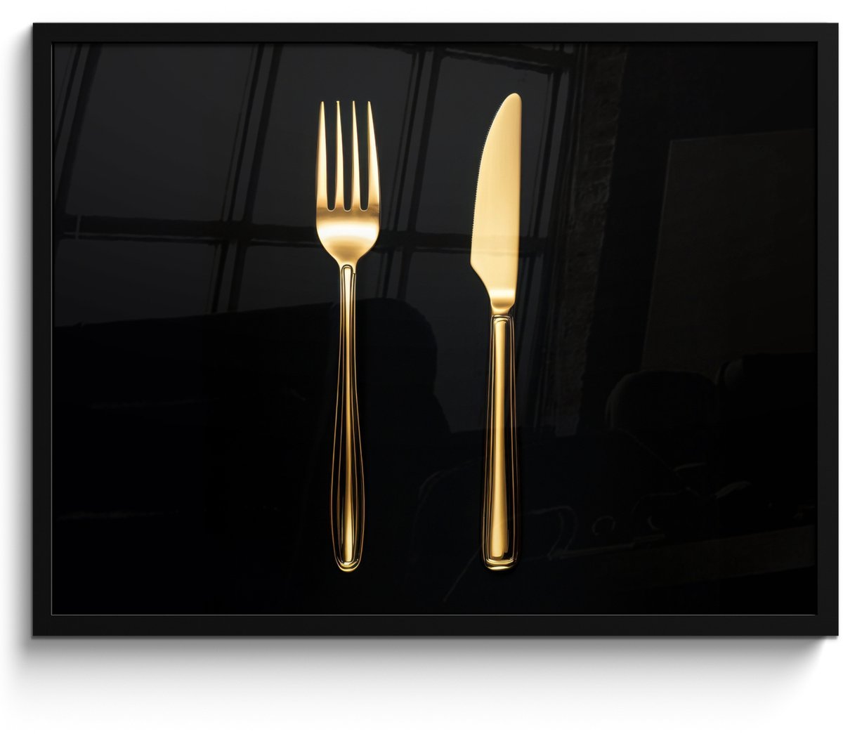 FrameYourWall Fotolijst inclusief poster - Posterlijst 70x50 cm - Posters - Bestek - Goud - Mes - Vork - Foto in lijst - Keuken decoratie muur - Wanddecoratie accessoires - Muurdecoratie - Schilderijen