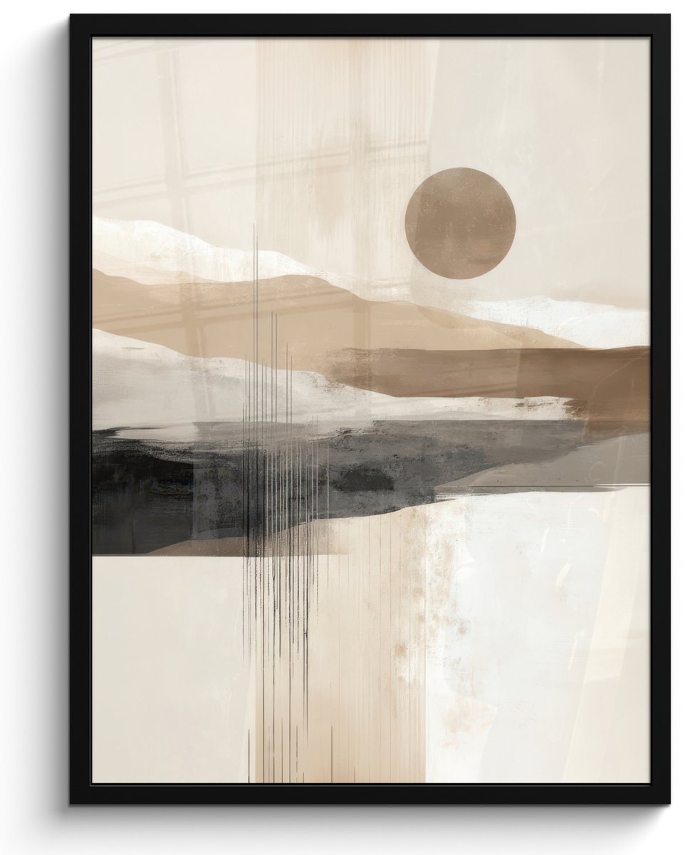 FrameYourWall Poster in lijst - Fotolijst 50x70 cm - Posters - Minimalistisch - Landschap - Dimensie - Posterlijst zwart - Decoratie - Wanddecoratie woonkamer - Muurdecoratie slaapkamer Landschap - Zon - Abstract