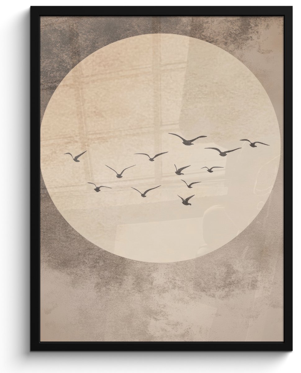 FrameYourWall Poster in lijst - Fotolijst 50x70 cm - Posters - Vogel - Beige - Japandi - Posterlijst zwart - Decoratie - Wanddecoratie woonkamer - Muurdecoratie slaapkamer Japandi - Vogels