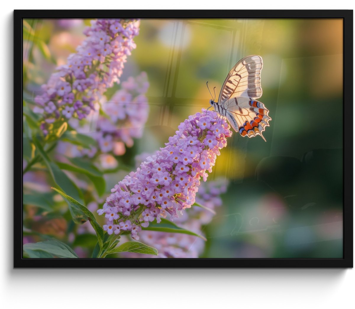 FrameYourWall Poster in lijst - Fotolijst 70x50 cm - Posters - Sierlijke - Vlinder - Paarse - Bloemen - Posterlijst zwart - Decoratie - Wanddecoratie woonkamer - Muurdecoratie slaapkamer Vlinder - Bloemen