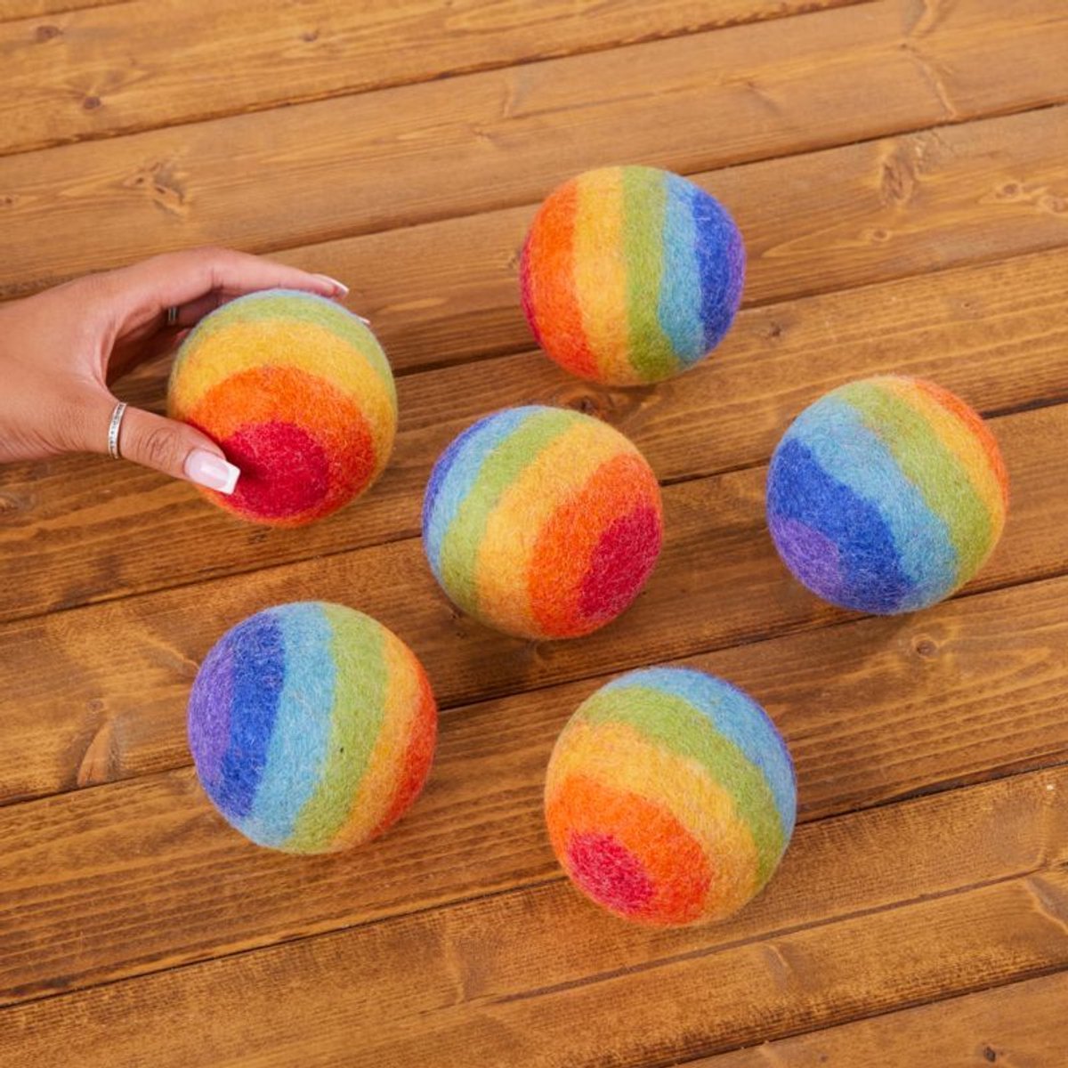 Cosy speelgoed patroon ballen regenboog vilt set van 6 sensorisch.