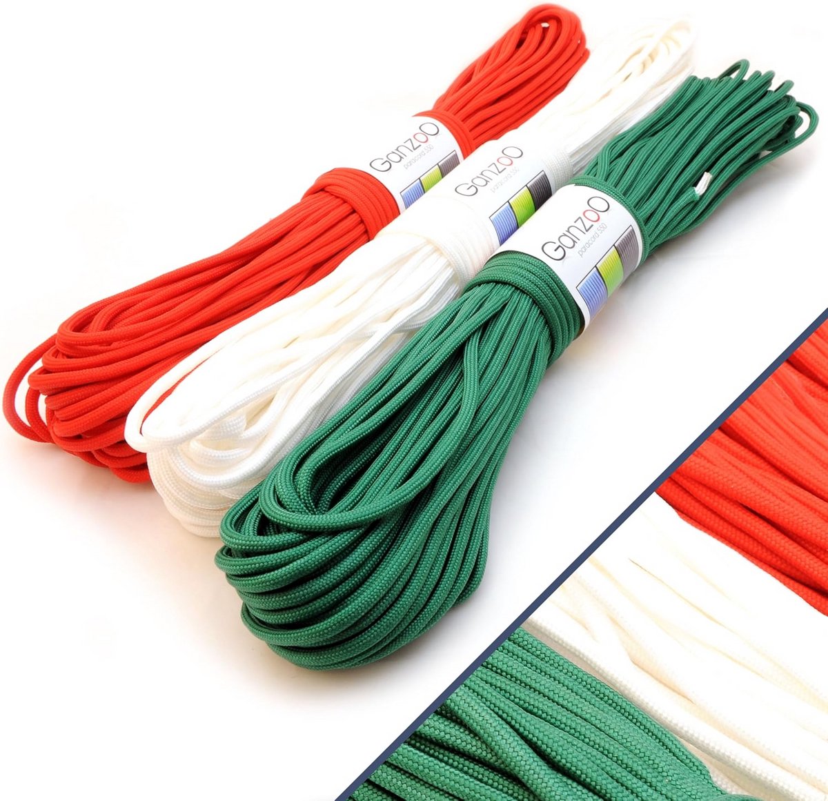 Set van 3 Universele Survivaltouwen / Paracord 550 - 90 Meter Totaal