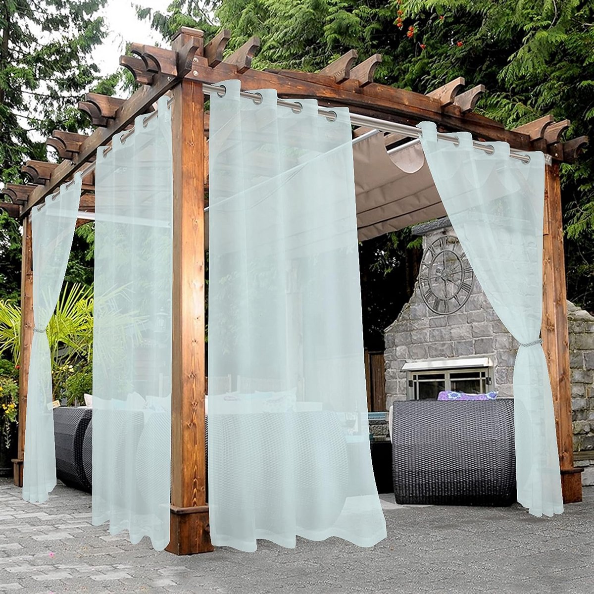 Waterdichte Buitenjaloezieën Patio Gordijnen 2 Stuks - Doorvoertule Voile Gordijnen voor W