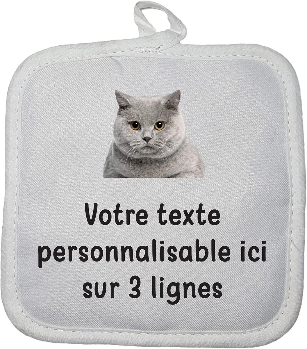Ovenwanten Katoen Wit met Kattenafbeelding 17x17 cm