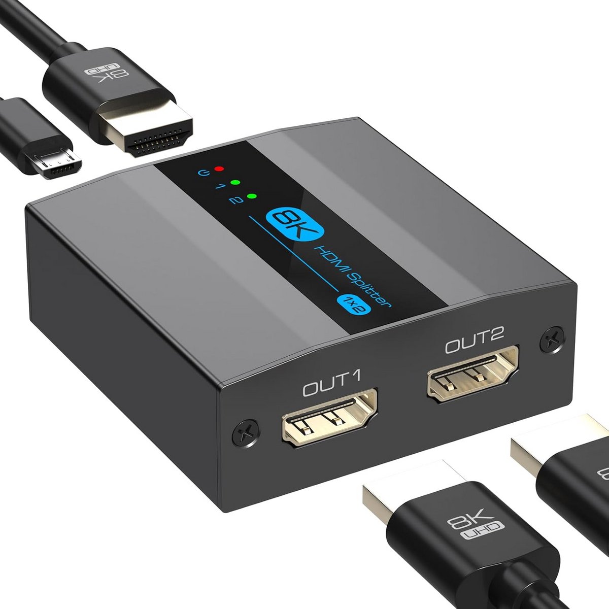 8K HDMI 2.1 Splitter 1 in 2 Uit voor Dubbele Schermen met EDID Copy