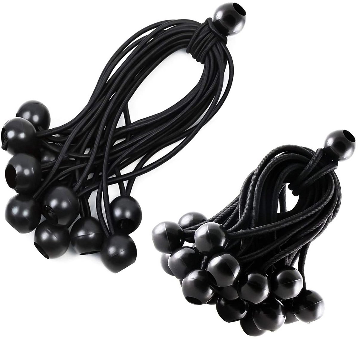 Elastische Spanbanden met Bal in Set van 20 - Voor Tent, Tuin, Paviljoen en Zeil - Zwart (150mm & 200mm)