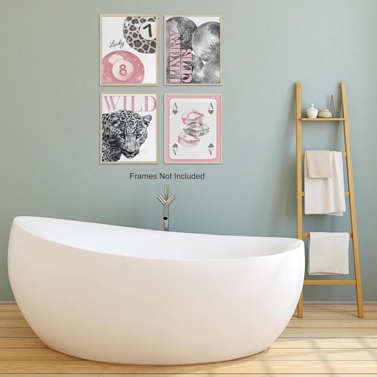 Set van 4 Canvas Prints met Luipaard Patroon - Roze en Trendy Wanddecoratie
