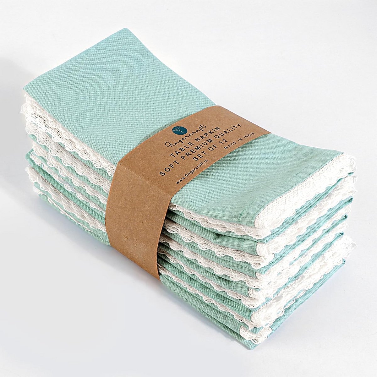 Servetten Katoen Linnen Blend met Kant 12 Stuks Verstekhoeken Aqua Absorberend