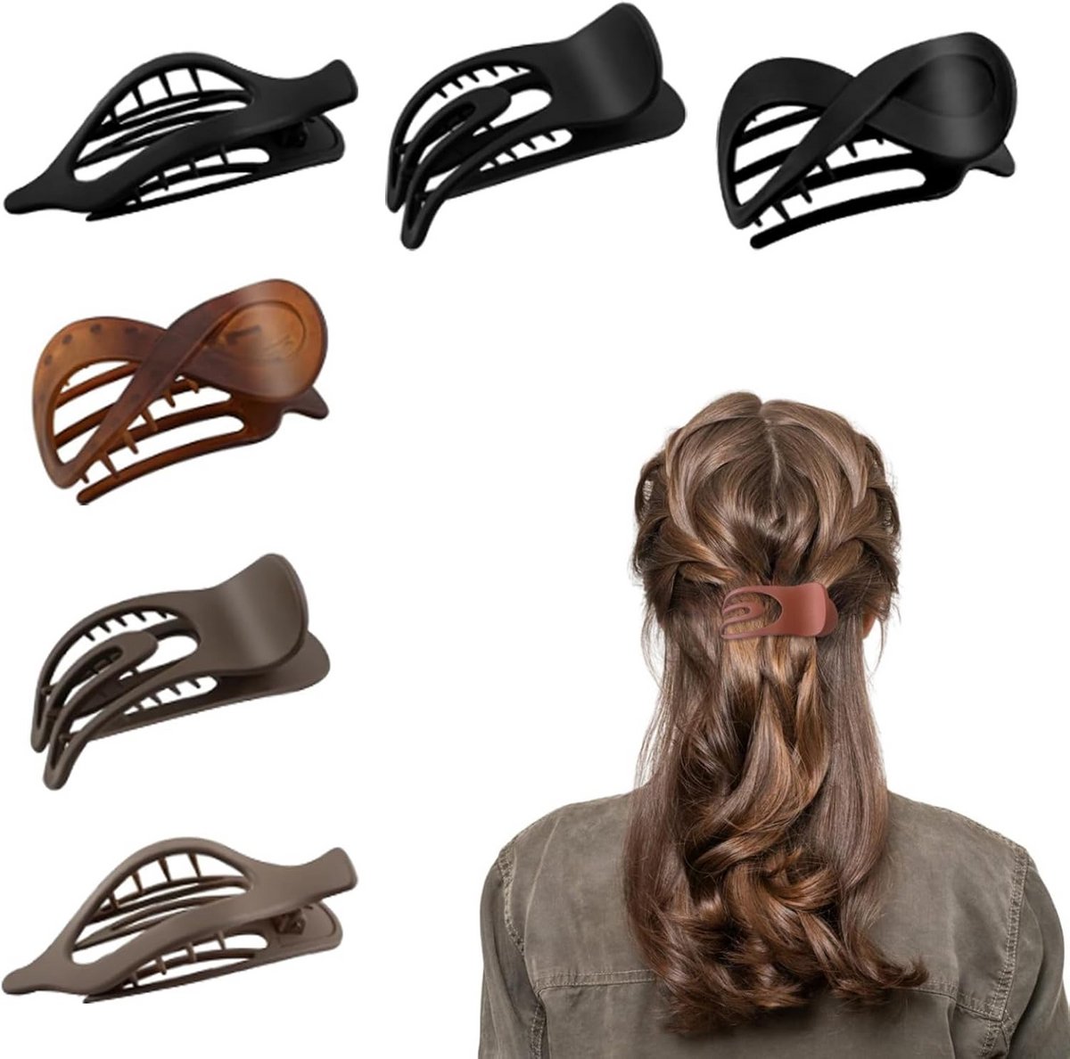 Set van 6 Zwarte Vintage Haarspelden Groot en Dik - Antislip Haarclips voor Dames