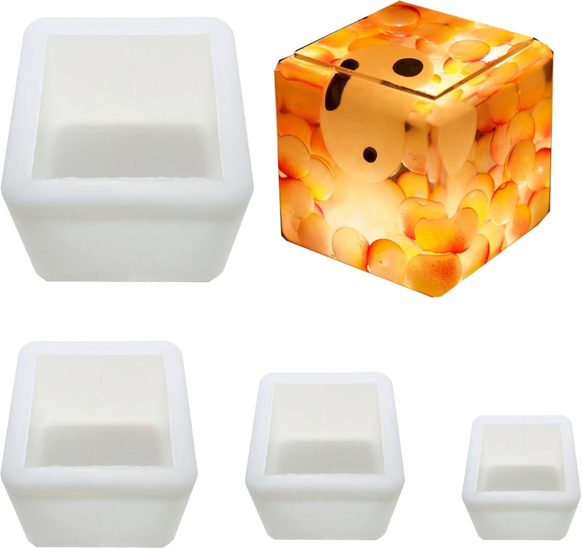 Set van 4 Siliconen Kubus Mallen voor Epoxyhars Gieten - DIY Craft & Tafeldecoratie