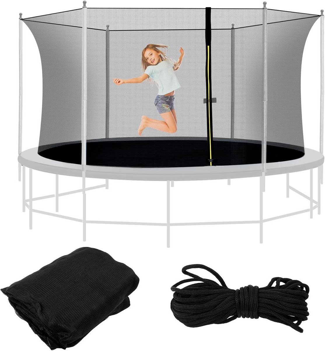 Trampolinenet Vervanging - Veiligheidsnet Trampoline - Veilig Springen - Dubbele Gesloten Ingang - 244-366 cm - Zwart