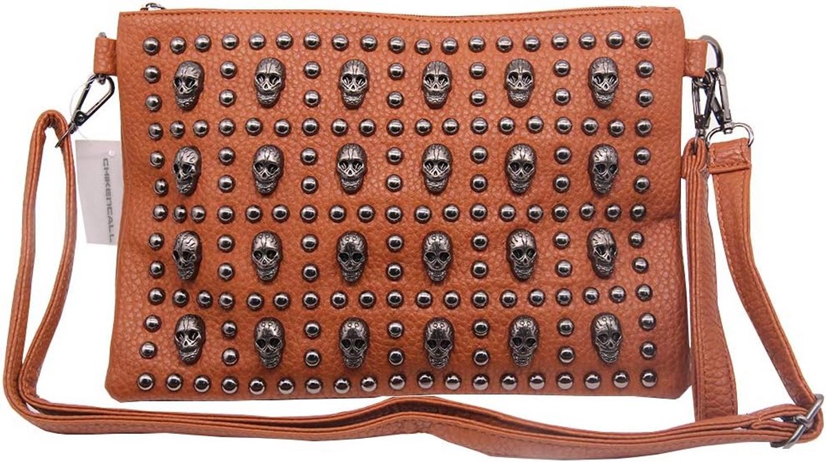 Dames Handtas met Gouden Details en Skeletmotief Punkstijl