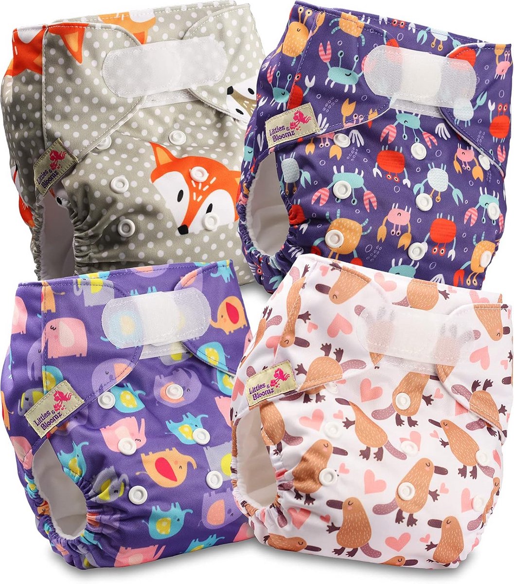 Set van 4 Herbruikbare Pocketluiers voor Baby's met Verstelbare Klittenbandsluiting