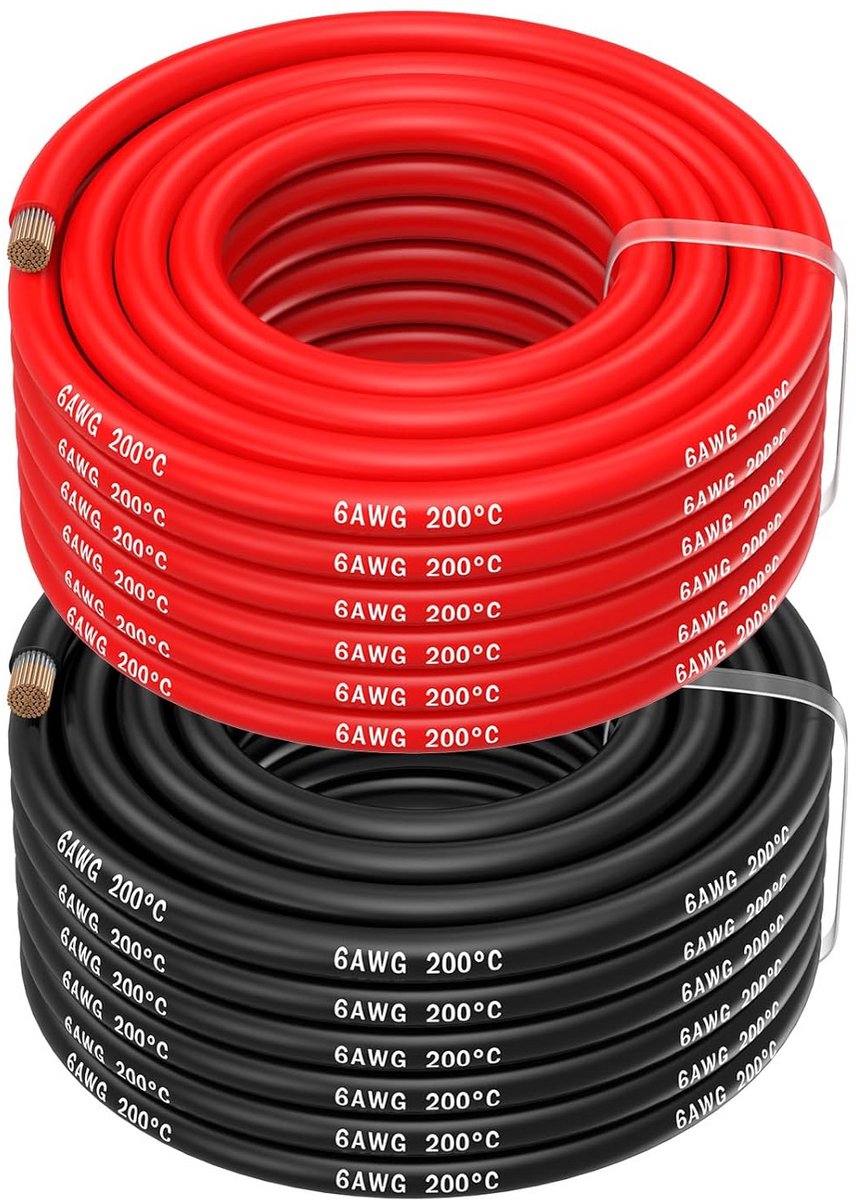 Dikke 6 AWG Siliconen Elektrische Draadset Rood Zwart 2x10 Meter - Vertind Koperkabel Hoge Temperatuur