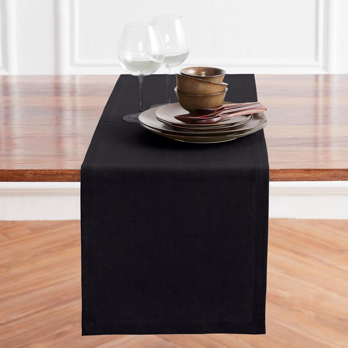 Zwarte Linnen Tafelloper voor Eettafel en Dressoir - 100% Puur Linnen