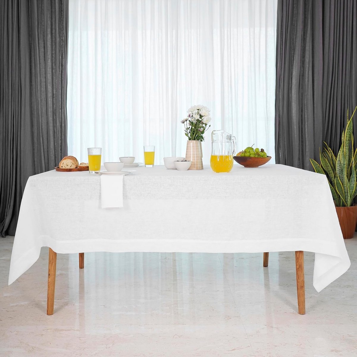 100% Linnen Rechthoekig Tafelkleed Wit - 152x350 cm - Machinewasbaar Tafeltextiel