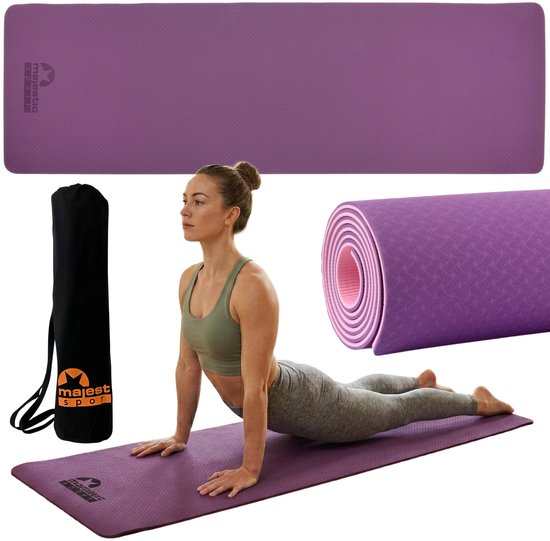 Paars yogamatje, antislip, waterbestendig, 183x61x0,6 cm + hoes/tas