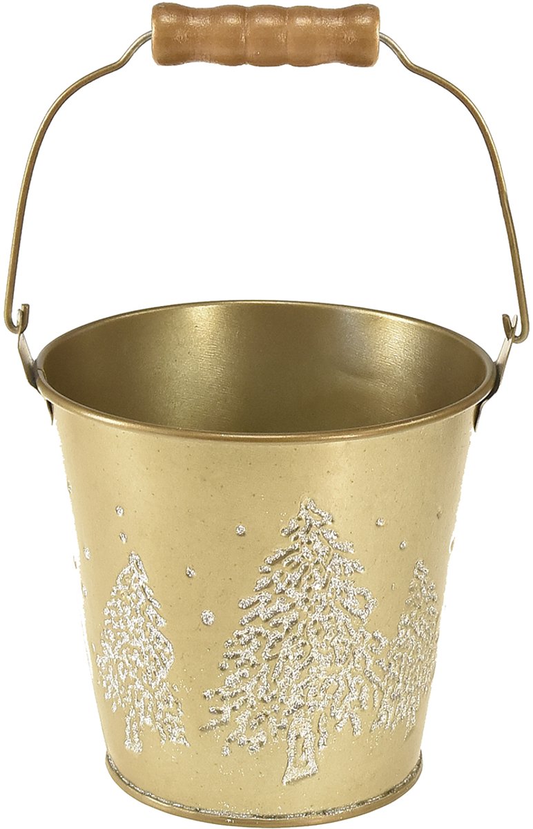 Metalen emmer kerstboomplanter goud Ø12cm H11,5cm