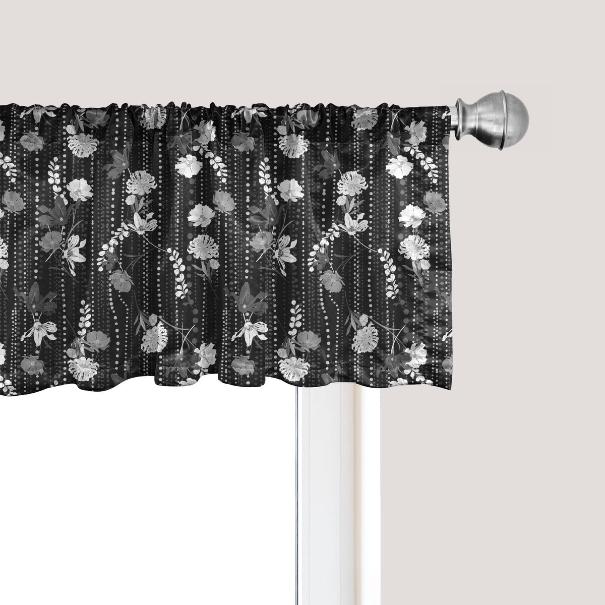 ABAKUHAUS Bloemenpatroon raamvalletje, gordijnvalletje voor keuken en slaapkamer met tunnelzoom, 137 cm x 30 cm, Coca-Cola grijs