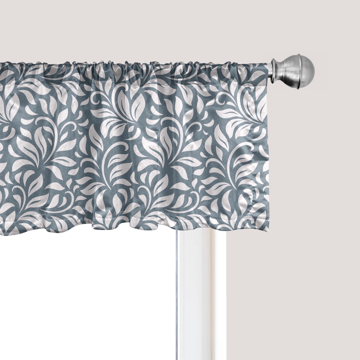 ABAKUHAUS Abstracte raamvalance, gordijnvalance voor keuken en slaapkamer met tunnelzoom, 137 cm x 30 cm, Cadetblauw en wit