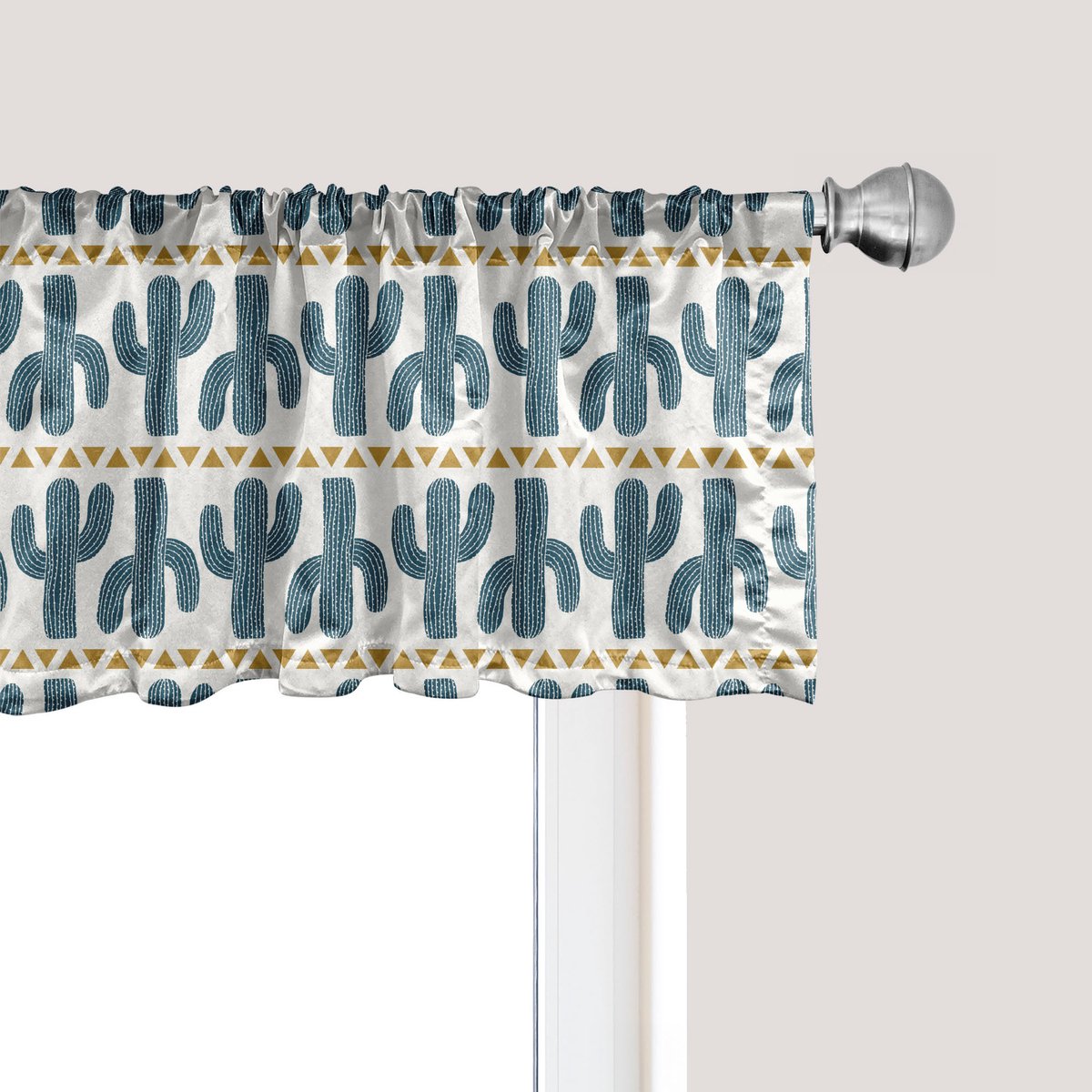 ABAKUHAUS Succulenten Raamvalletje, Gordijnvalletje voor Keuken en Slaapkamer met Tunnelzoom, 137 cm x 30 cm, Licht Koffie Petrolblauw