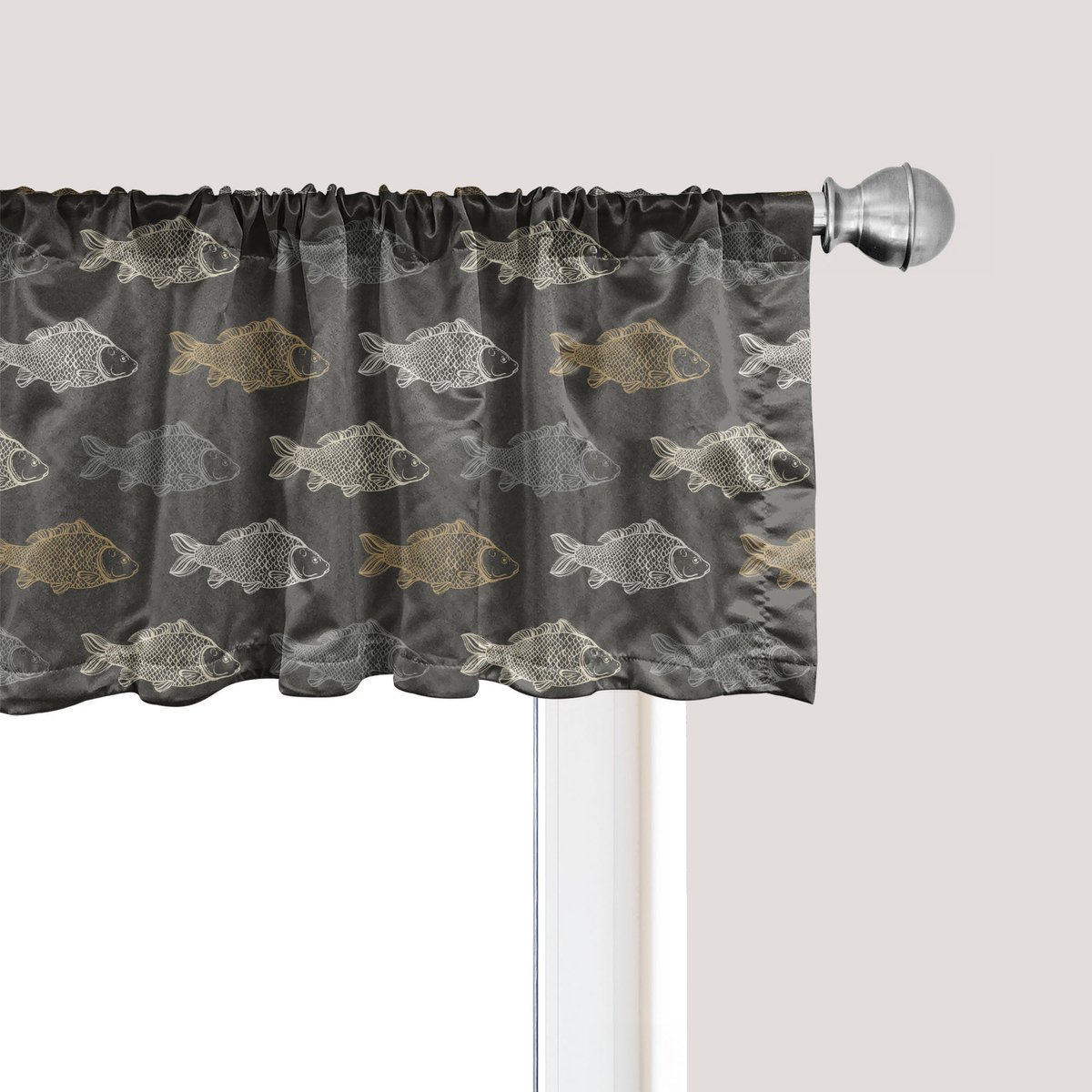 ABAKUHAUS Raamvalletje met vismotief, Gordijnvalletje voor keuken en slaapkamer met tunnelzoom, 137 cm x 45 cm, Grijs Meerkleurig