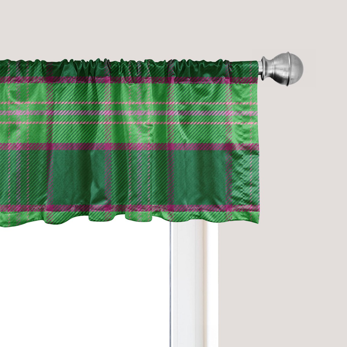 ABAKUHAUS Abstracte raamvalance, gordijnvalance voor keuken en slaapkamer met tunnelzoom, 137 cm x 30 cm, donkergroen magenta