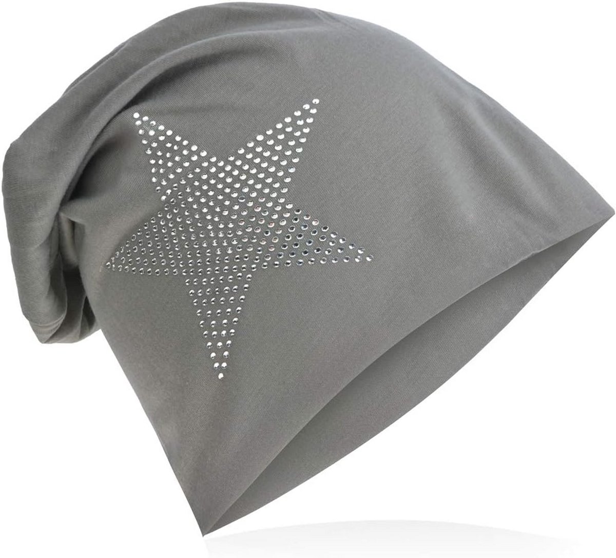 Lange Slouch Beanie Muts Unisex met Strass Ster Applicatie Effen Kleur