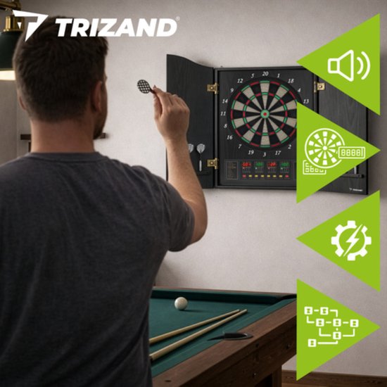 Trizand Elektronisch dartbord met afsluitbare kast, speelveld 35 cm, 4 LED displays, 27 spellen, 243 varianten, 1 tot 16 spelers, netvoeding — afbeelding 3
