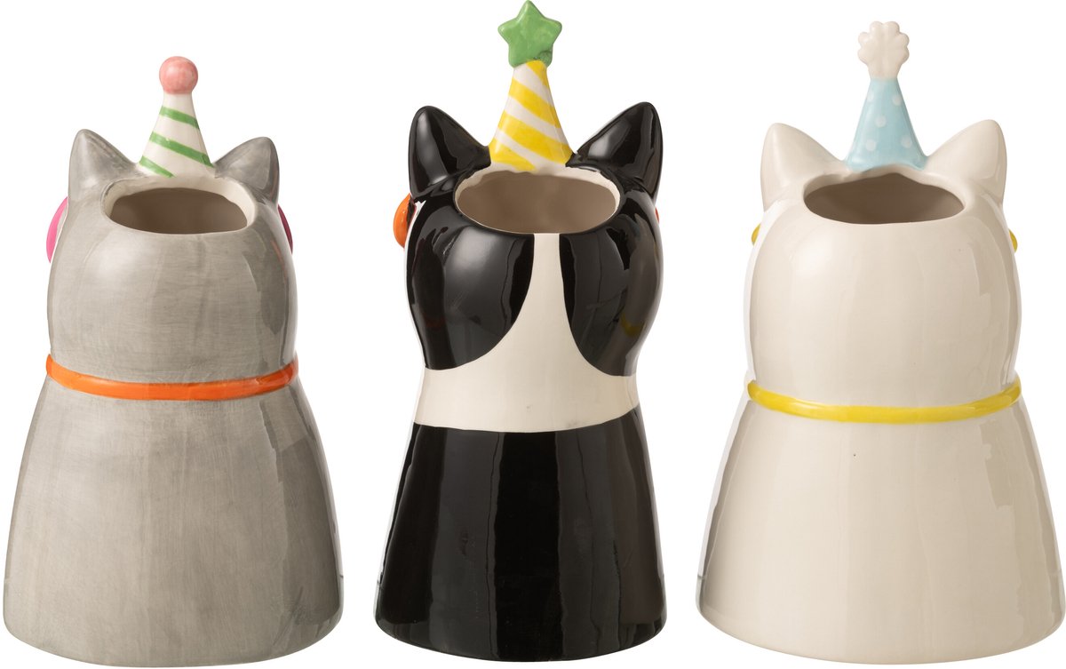 J-Line vaas Kat Bril - keramiek - mix - large - doos van 3 Multi