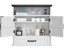 VEVOR Badkamer Wandkast Medicijnkast Met 2 Deuren en Verstelbare Planken, Opbergkast Wandkast Badkamerkast Met Open Scheidingswand en Lades voor Keuken, Toilet