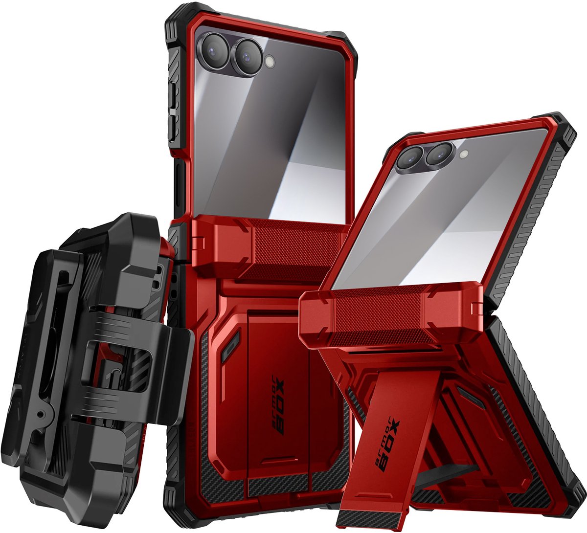 i-Blason, Hoesje Geschikt voor Samsung Galaxy Z Flip 7 Model Armorbox met Gehard Glas en Riemclip, Rood
