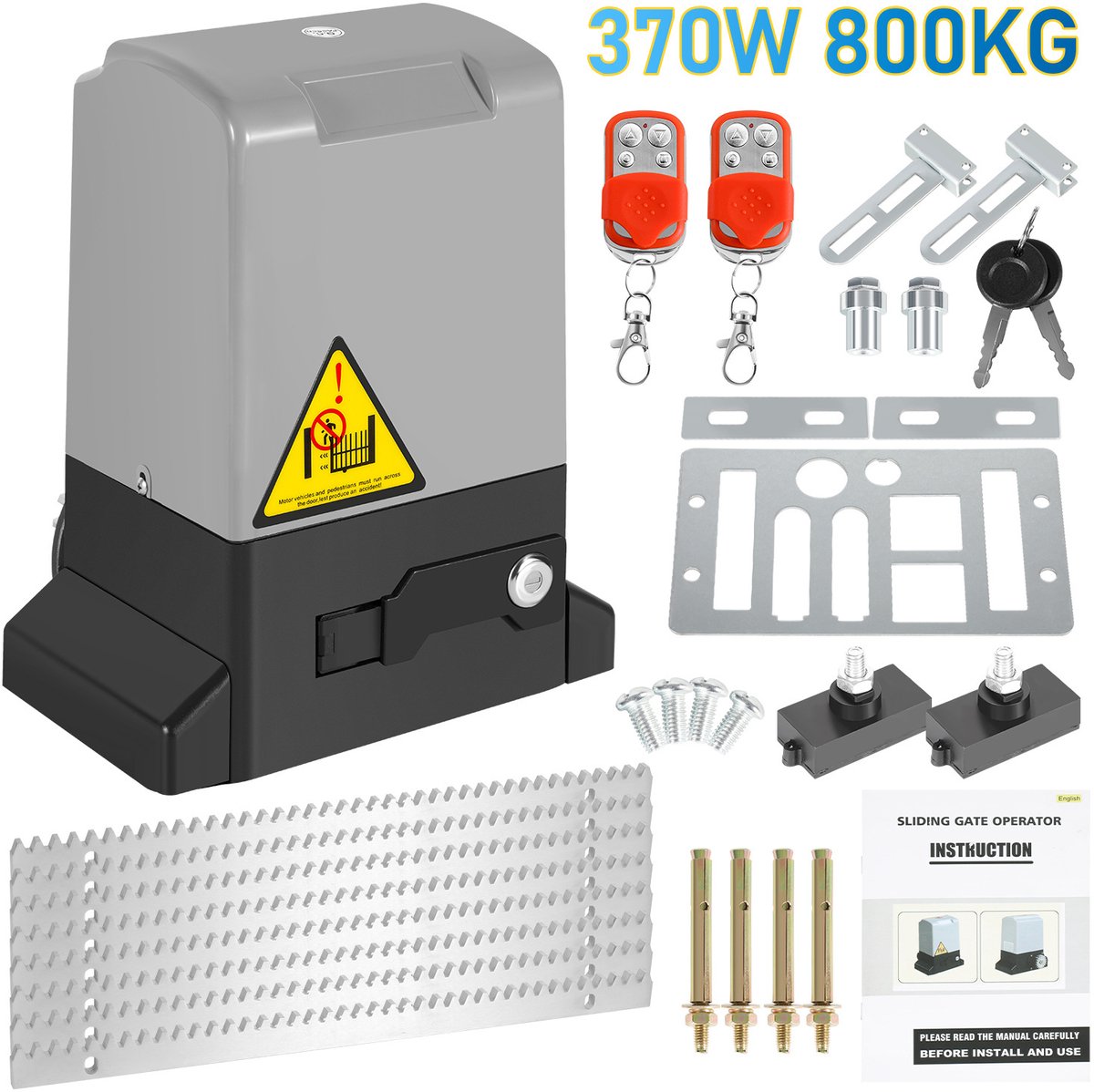 370W Elektrische Poortopener Schuifpoort - Automatische poortaandrijving - Garagedeuropener - Elektrische Deuropener - Schuifpoortopener - max. 800 kg
