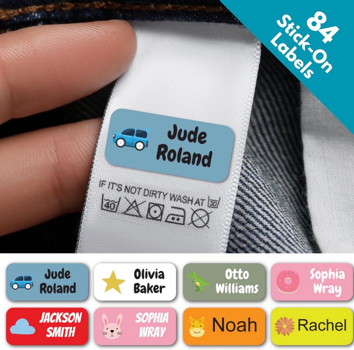 84 Wasbare Naamstickers voor Kleding - Strijkloos Naamlabel voor Schooluniform en Verzorging