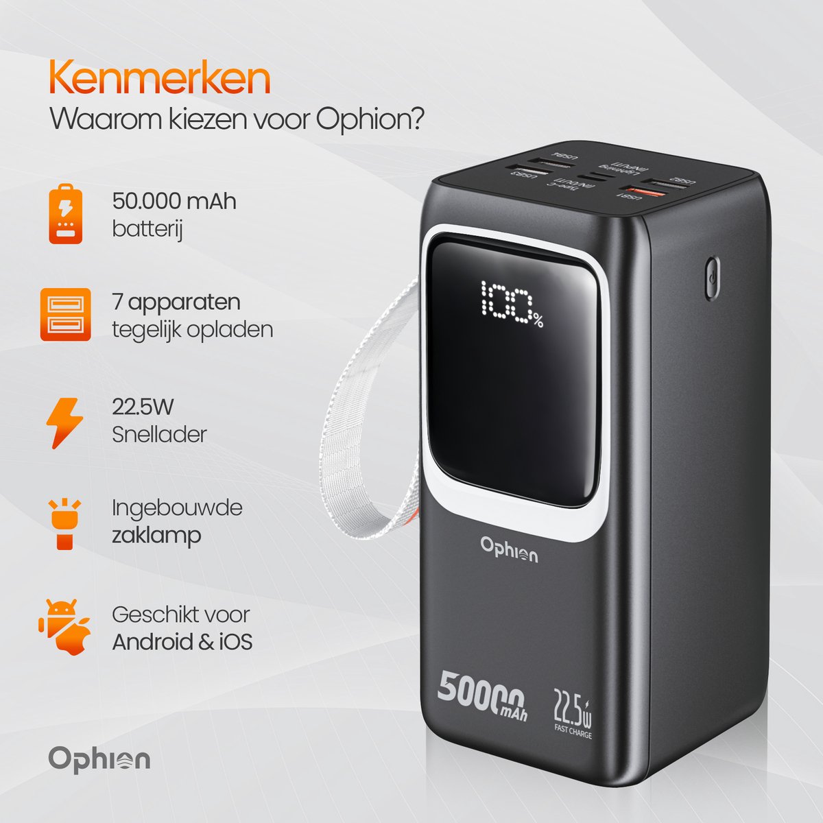 Ophion Powerbank PRO 50.000 mAh met 7 Oplaadpoorten - afbeelding 2