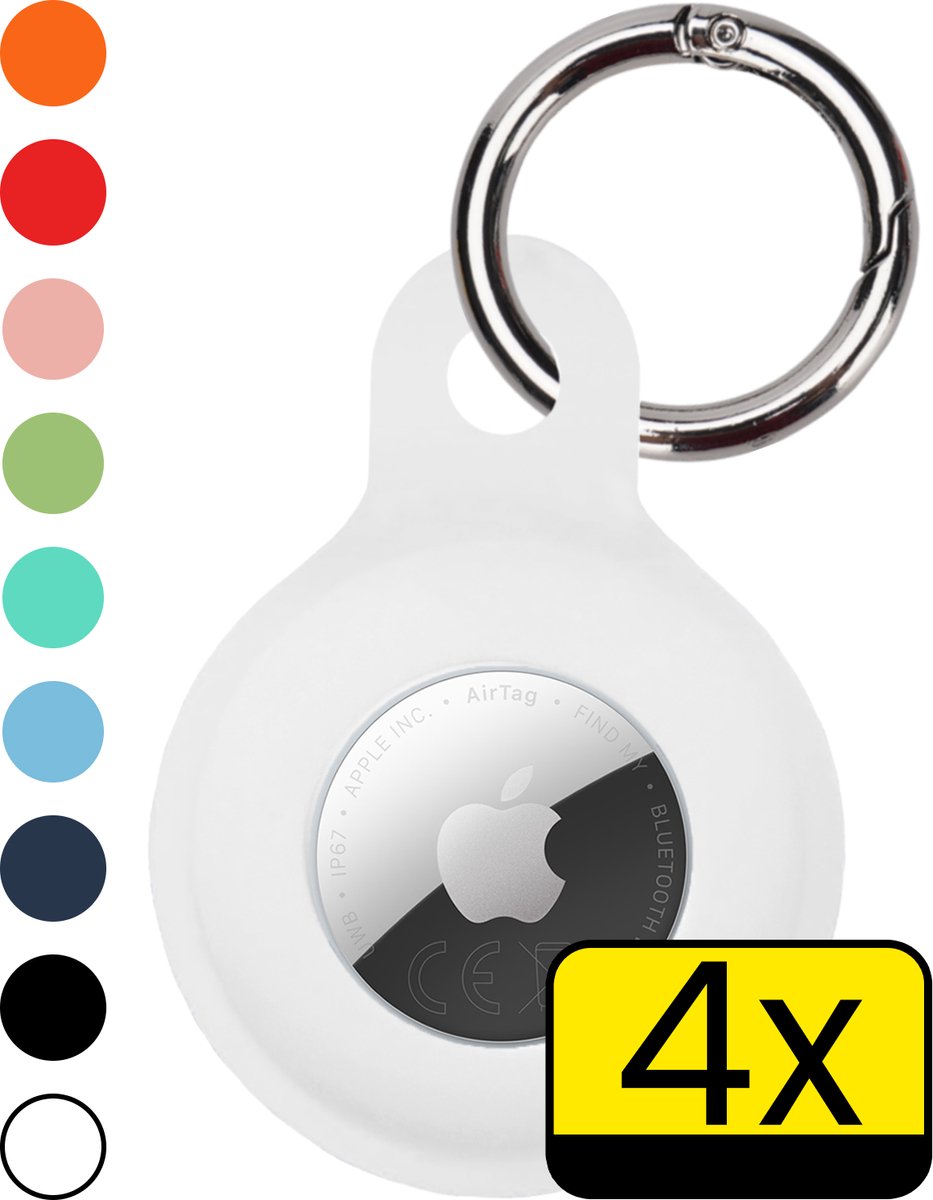 Hoesje Geschikt voor Apple AirTag 2e generatie Hoesje Sleutelhanger Houder - Siliconen Hoesje Geschikt voor Apple AirTag 2 Hoesje - Wit - 4 Stuks