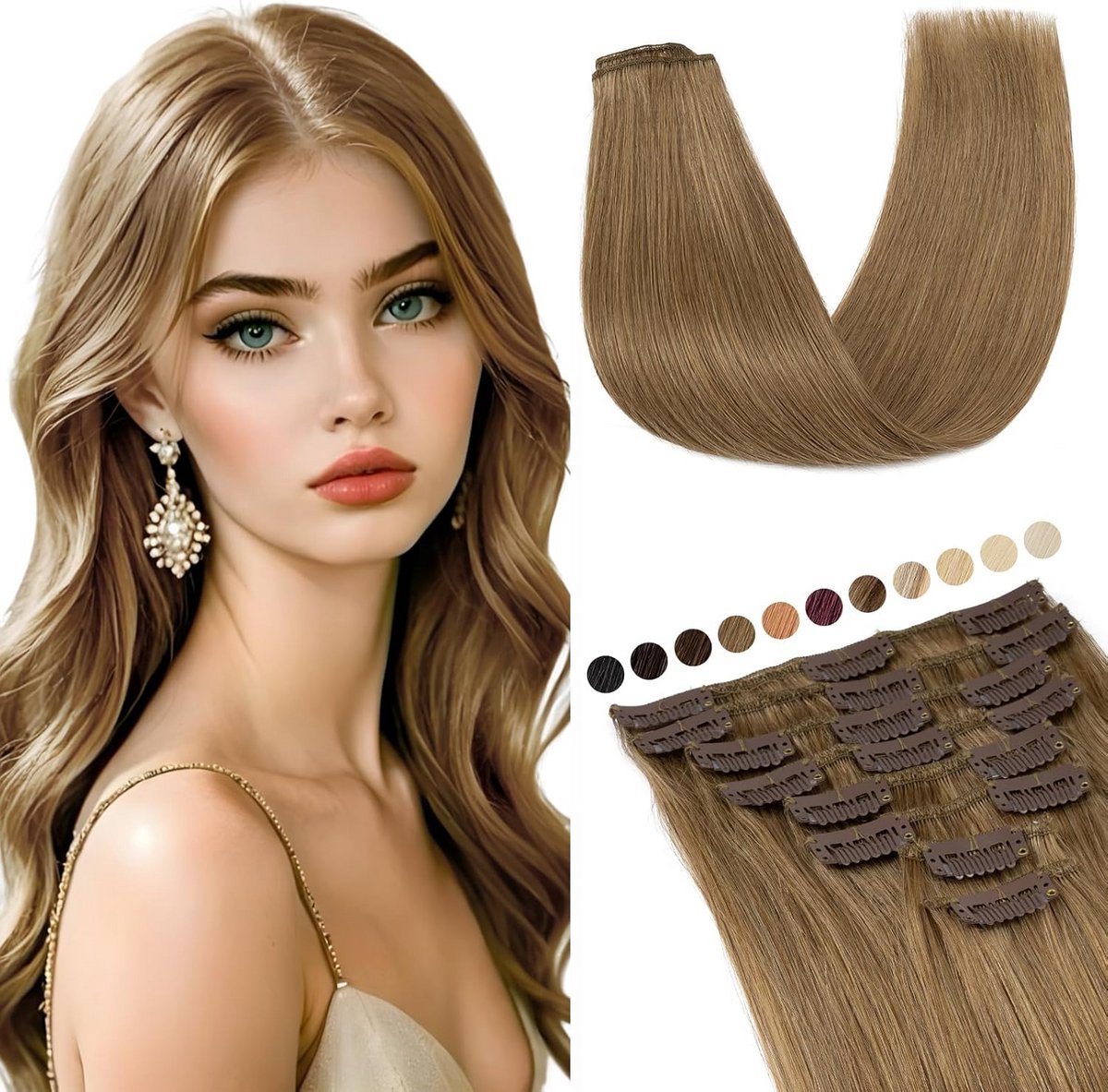 Echte Haarverlenging Clip-In #6 Lichtbruin - 40cm - 65g Synthetisch Haar