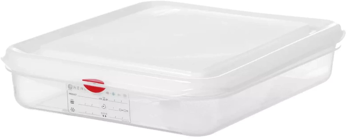 Hendi GN 1/2 container 4 liter transparant met deksel en HACCP kleurclips