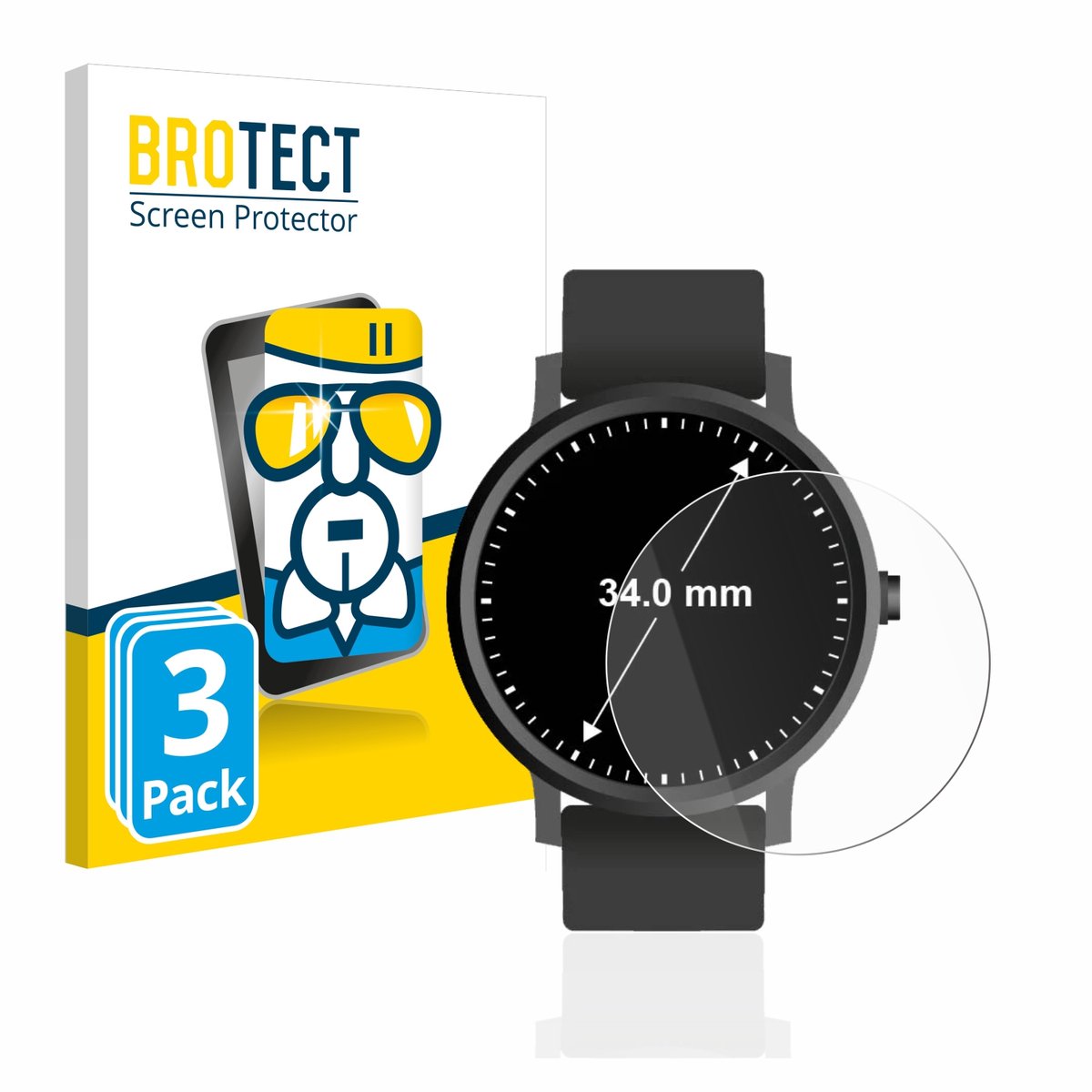 Screenprotector 3 Stuks voor Horloges (Rond, ø: 34 mm) Beschermglas transparant