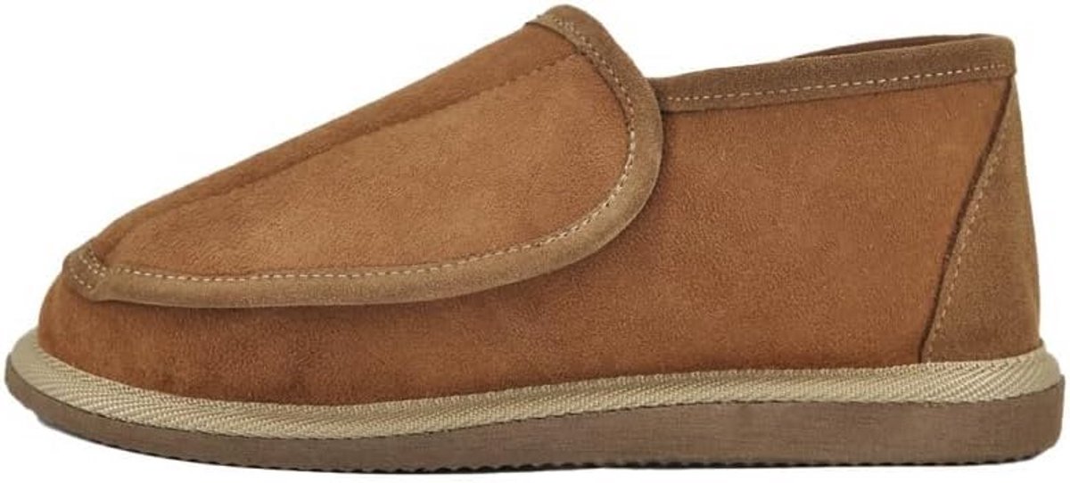 Lamsvel Pantoffels Cognac Unisex met Brede Klittenbandsluiting - Warme Merino Voering