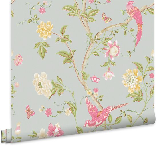 Laura Ashley Summer Palace Behang - Bloemen en Dieren - 10mx52cm - Blauw