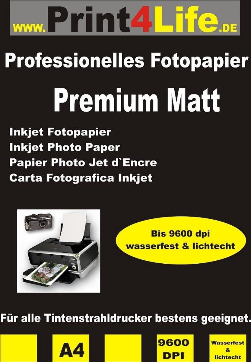 50 Vellen DIN A4 Premium Mat Fotopapier 115 g/m² voor Inkjet Printers - Sneldrogend