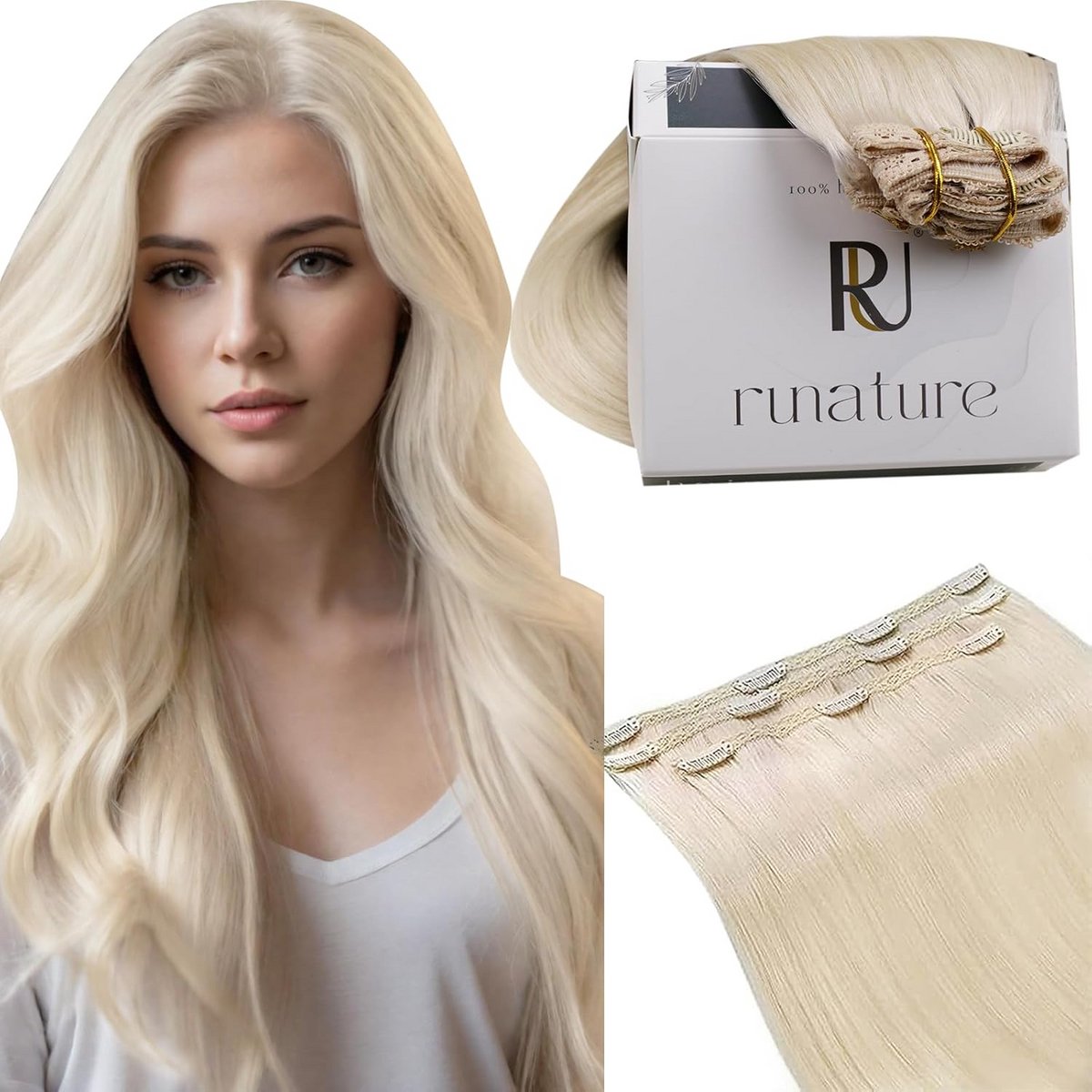 Clip-in Haarextensies Echt Menselijk Haar 50cm Licht Blond - 3 Delen
