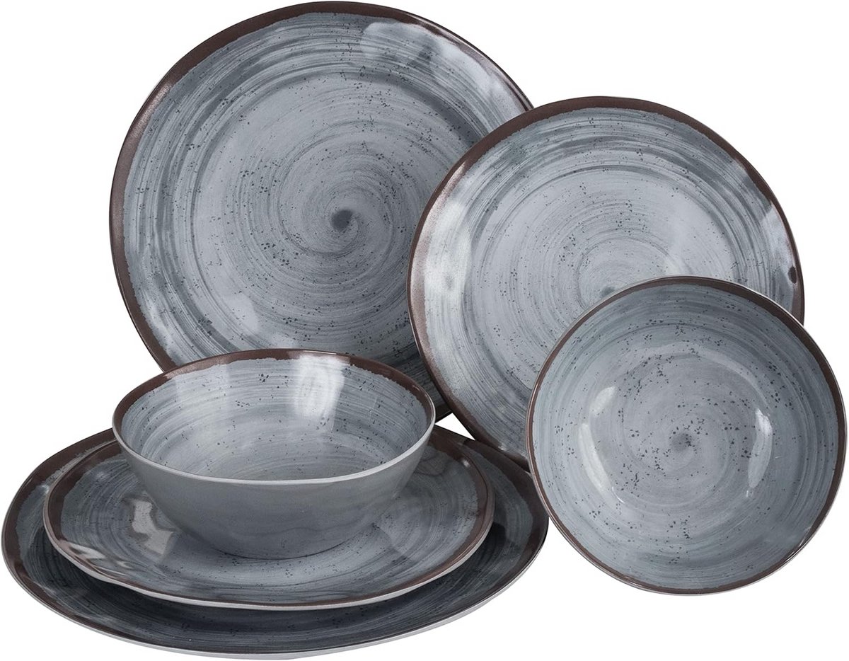 Melamine Servieset 6-Delig voor 2 Personen Grijs - Stevig Kampingservies