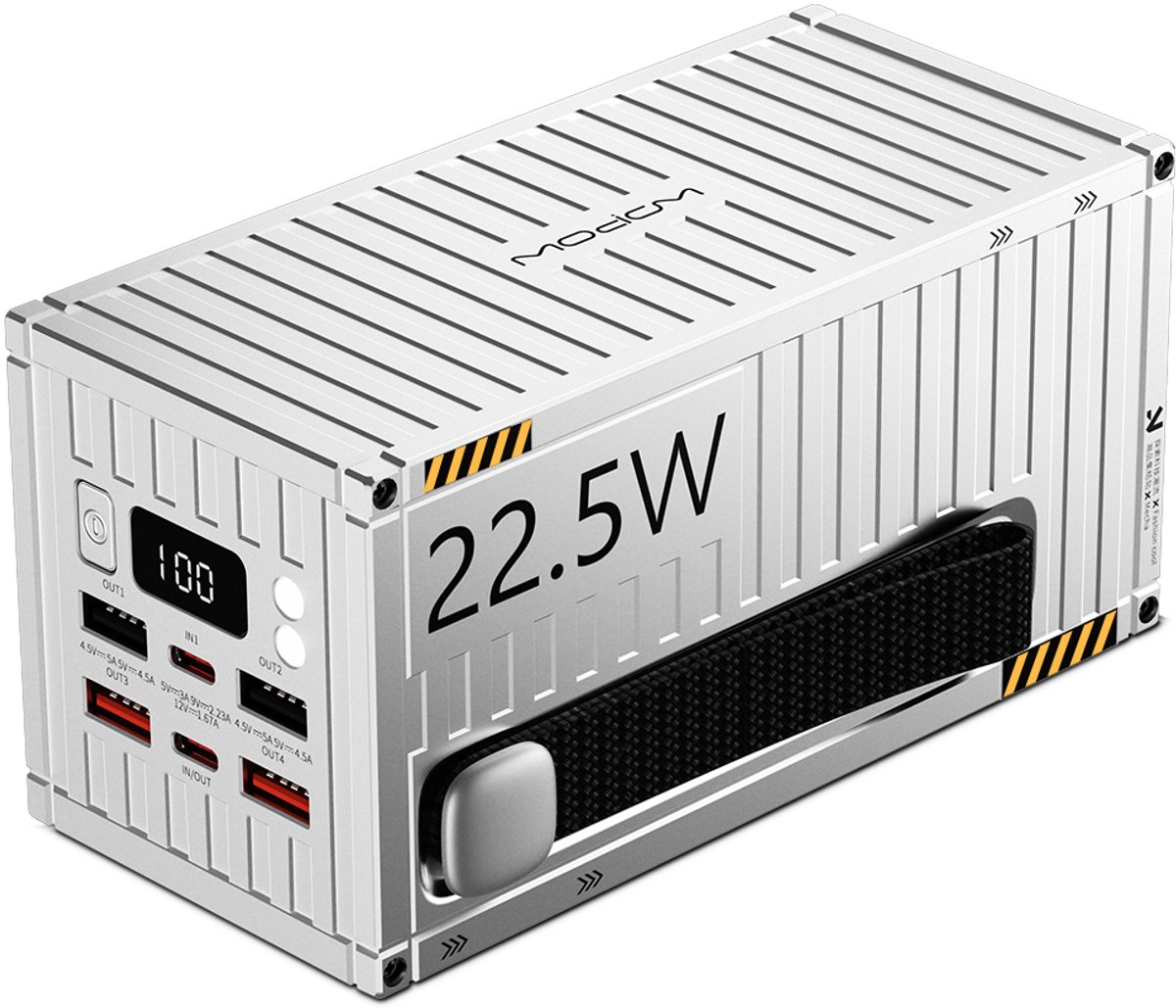 Wopow Powerbank met 6 USB-Poorten (2x USB-C + 4x USB-A), PD35, 50.000mah, 22.5W, Zilver, 6933185721962
