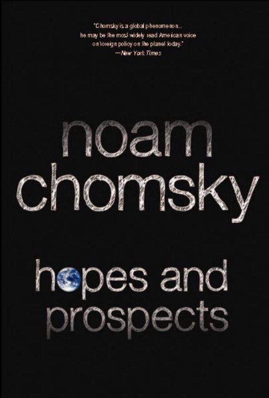 Boekomslag met de titel 'noam chomsky hopes and prospects'. Een fragment uit de New York Times staat bovenaan.