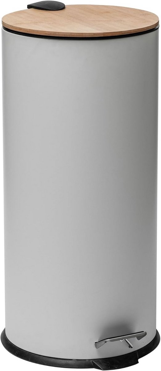 Ronde Pedaalemmer 30 Liter met Bamboe Deksel - Hoge Vuilnisbak