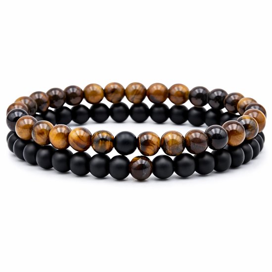 Bracelet Homme Memphis Perles Oeil de Tigre et Agate Mat Zwart Marron