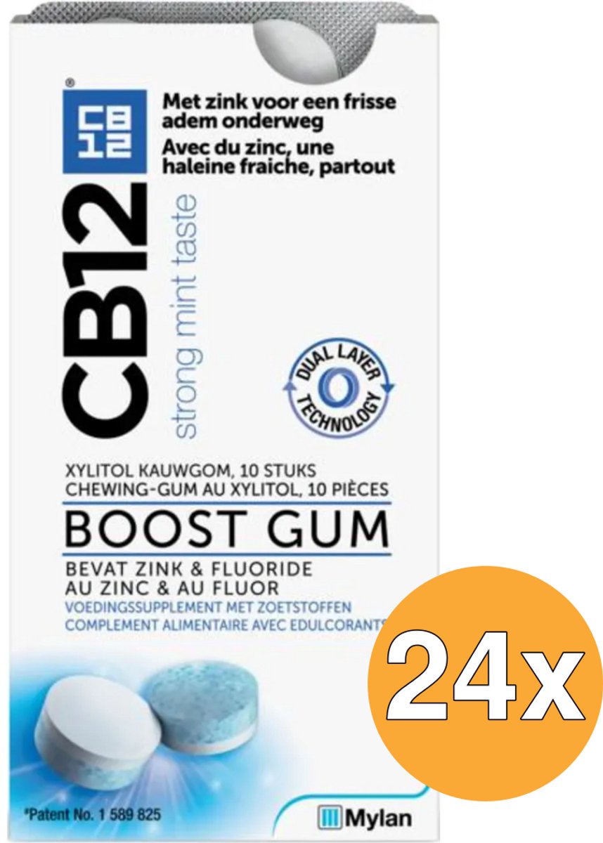 24x Cb12 Mondverzorging boost kauwgom strong mint (10 stuks)