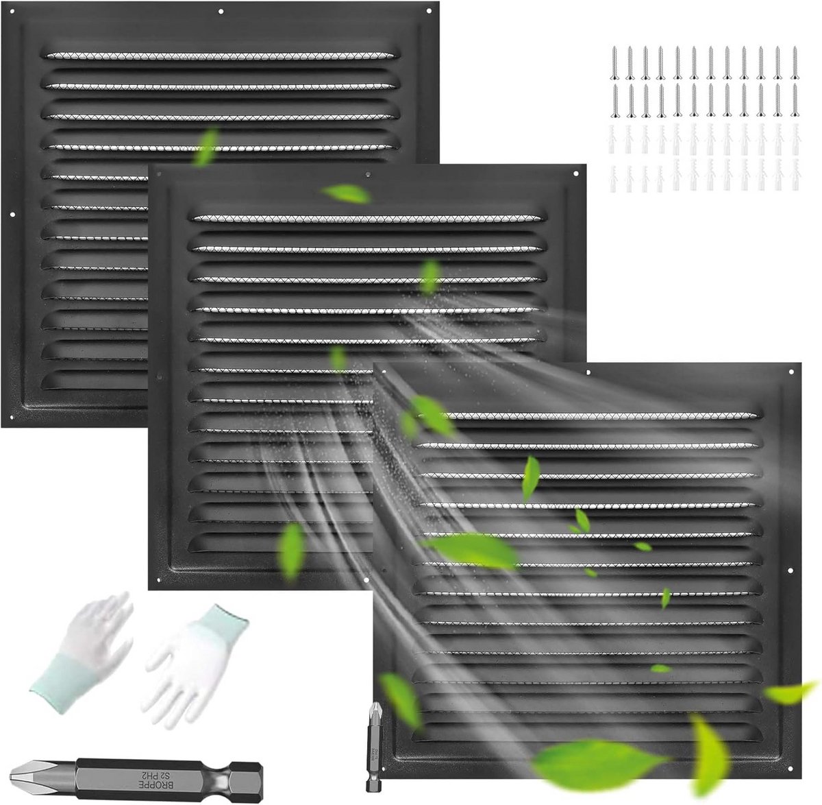 Set van 3 ventilatieroosters voor gevels en garages - Aluminium luchtroosters